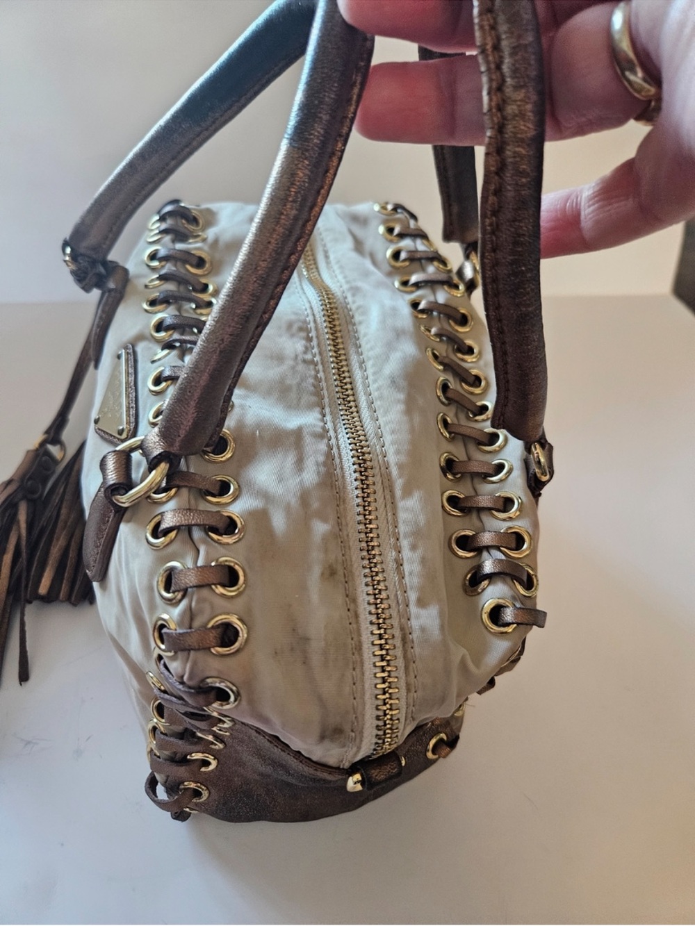 Prada Cream Mini Bag with Bronze Trim and Tassel - Picture 2 of 13